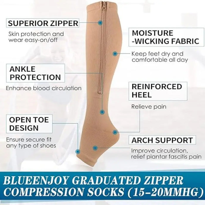 Zipped Open Toe Compression Socks